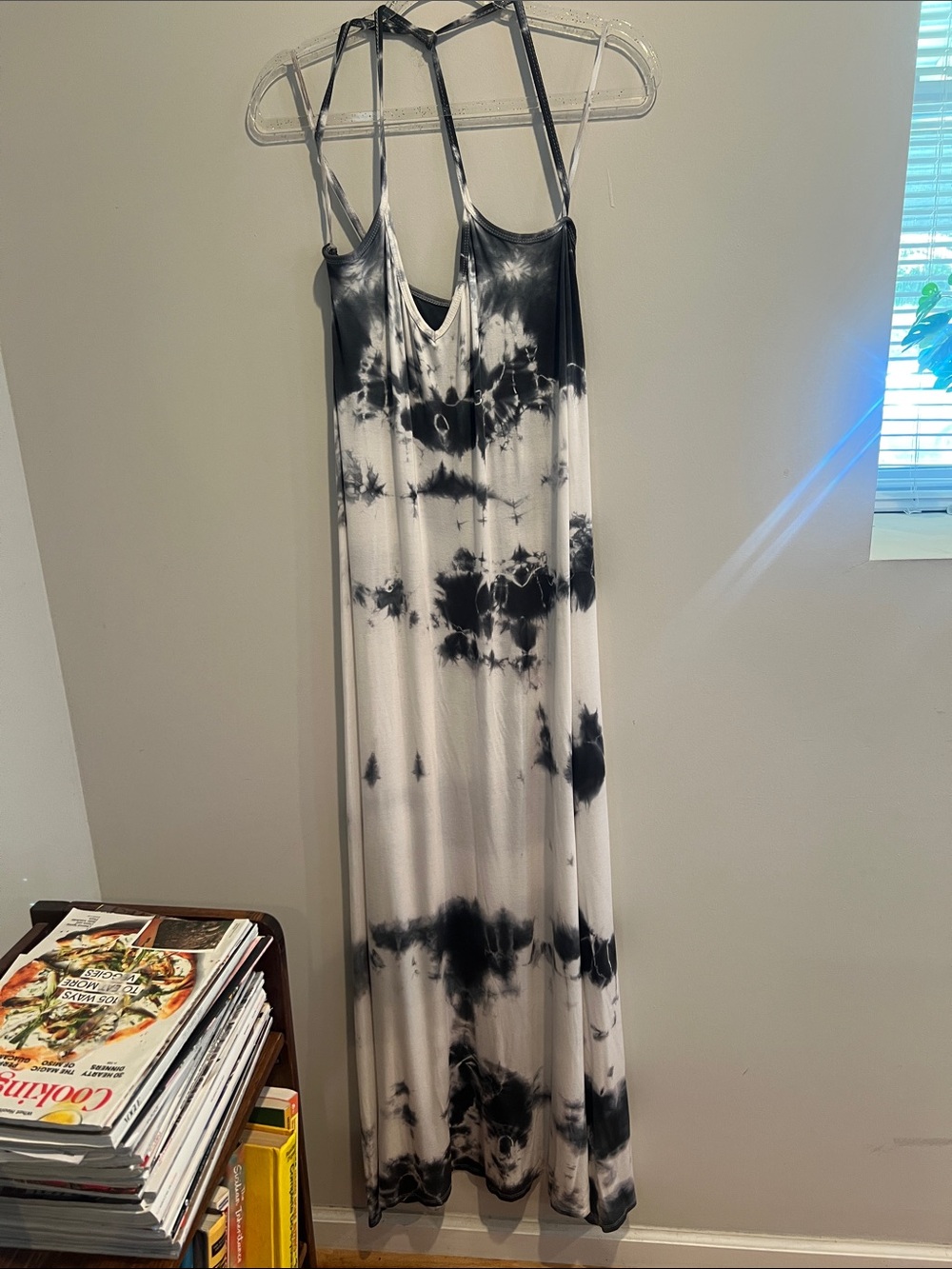 Tie-Dye Black & White Maxi Dress with Halter Straps